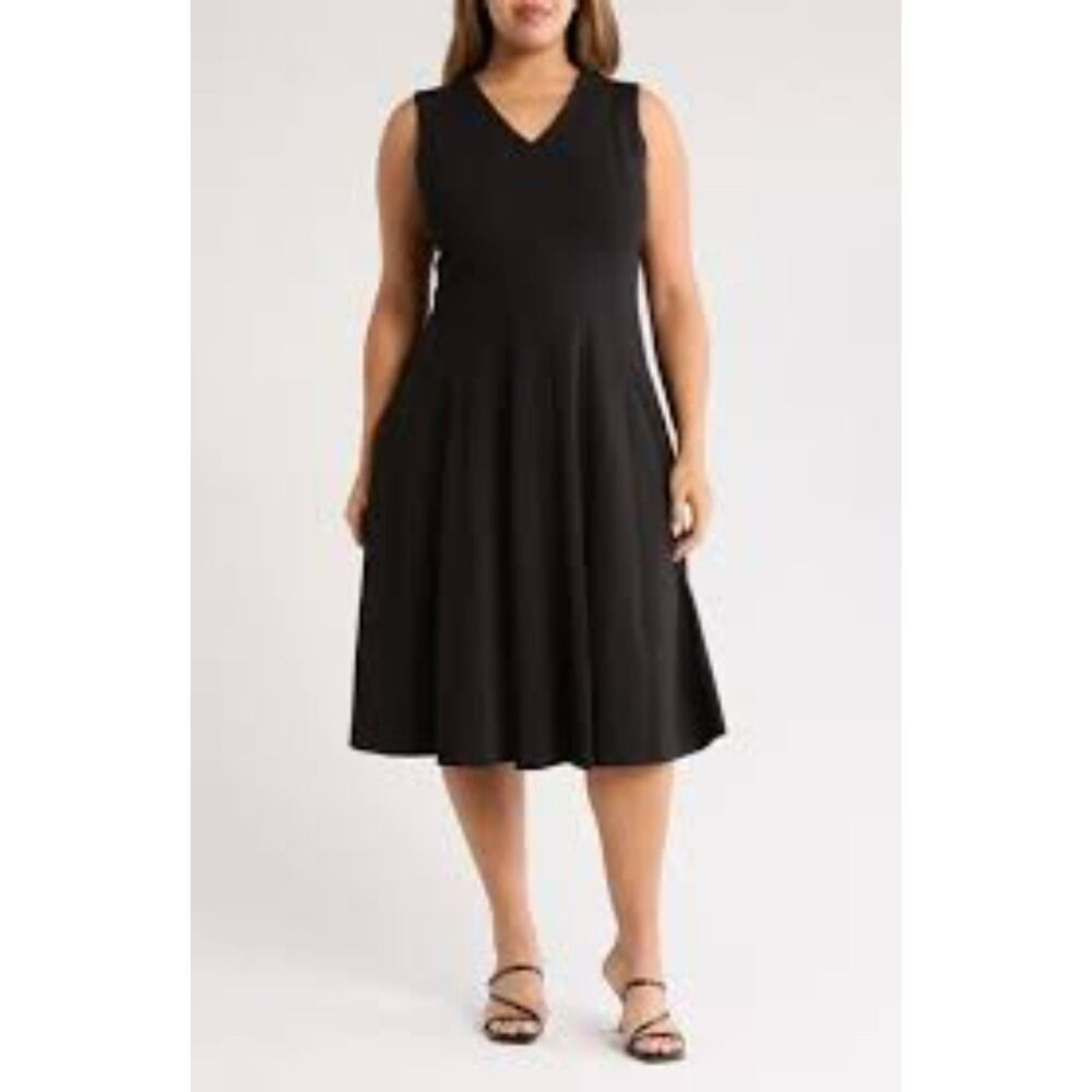 Calvin Klein Women's Dark Blue V-Neck Sleeve Less Midi Dress Size‎ 8